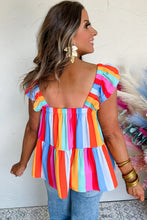 Load image into Gallery viewer, Red Stripe Ruffled Straps Babydoll Tank Top
