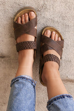 Load image into Gallery viewer, Brown Braided Detail Criss Cross Platform Sandals
