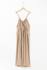 Spaghetti Straps Waist Tie Wide Leg Jumpsuit with Pockets