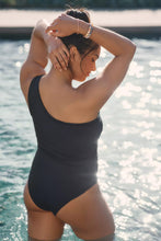 Load image into Gallery viewer, Black Mesh One Shoulder One Piece Swimsuit
