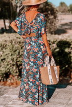 Load image into Gallery viewer, Sky Blue Floral Knotted Back Square Neck Maxi Dress
