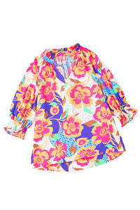 Floral Fantasy Bubble Sleeve Blouse