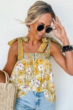 Load image into Gallery viewer, Yellow Floral Patchwork Tied Straps Buttoned Tank Top
