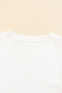White Dotty Mesh Ruffle Sleeve Ribbed Knit Top