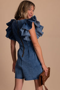 Denim Ruffle Sleeve Romper