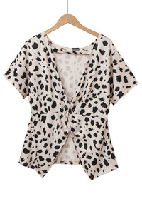 Leopard Batwing Sleeve Twist Back Top