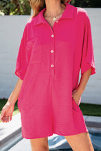 Load image into Gallery viewer, Bright Pink Half Button Collared Loose Romper
