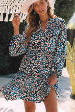 Load image into Gallery viewer, Teal Leopard Print Bubble Sleeve Shirt Dress
