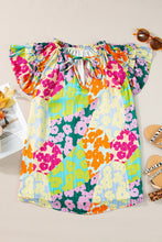 Load image into Gallery viewer, Multicolour Leopard Flutter Sleeve V Neck Crinkled Blouse
