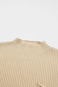 Tan Ribbed Knit Short Sleeve Sweater