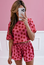 Load image into Gallery viewer, Rose Floral Print Crop Tee and Shorts Lounge Set
