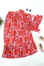 Load image into Gallery viewer, Red Floral Ruffled Crop Top and Maxi Skirt Set
