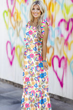 Load image into Gallery viewer, Rose Red Striped Trim Self-tie Straps Floral Maxi Dress
