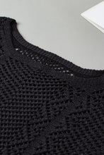 Load image into Gallery viewer, Black Pointelle Knit Scallop Edge Short Sleeve Top
