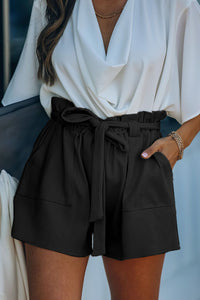 Black Paperbag waist Shorts