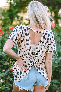 Leopard Batwing Sleeve Twist Back Top