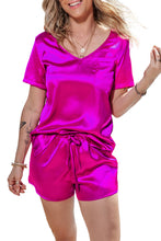 Load image into Gallery viewer, Satin V Neck Tee and Drawstring Shorts Set
