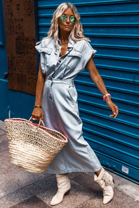 Slit Back Denim Dress