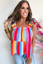 Load image into Gallery viewer, Red Stripe Ruffled Straps Babydoll Tank Top
