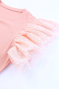 Pink Dot Mesh Ruffle Knit Top