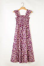 Load image into Gallery viewer, Rose Leopard Ruffle Straps Smocked High Waist Long Dress
