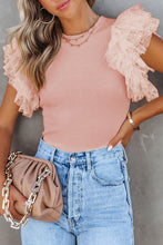 Load image into Gallery viewer, Pink Dot Mesh Ruffle Knit Top
