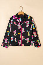 Load image into Gallery viewer, Black Western Cowgirl Boots Printed Satin Long Pajama Set
