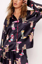 Load image into Gallery viewer, Black Western Cowgirl Boots Printed Satin Long Pajama Set
