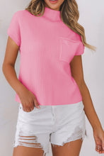 Load image into Gallery viewer, Pink Patch Pocket Ribbed Knit Short Sleeve Sweater
