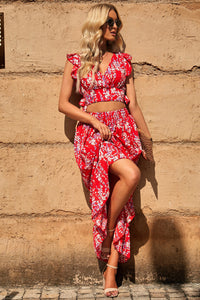 Red Floral Top and Maxi Skirt Set