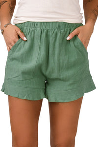 Green High Waist Pocketed Ruffle Shorts