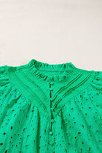 Load image into Gallery viewer, Green Flower Embroidered Hollow-out Puff Sleeve Blouse
