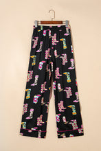 Load image into Gallery viewer, Black Western Cowgirl Boots Printed Satin Long Pajama Set
