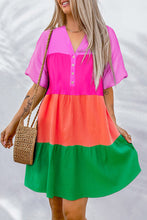 Load image into Gallery viewer, Color Block Tiered Puff Sleeve Dress
