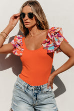 Load image into Gallery viewer, Orange Ribbed Knit Tiered Ruffled Sleeve Bodysuit
