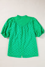 Load image into Gallery viewer, Green Flower Embroidered Hollow-out Puff Sleeve Blouse
