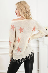 Raw Hem Star Sweater