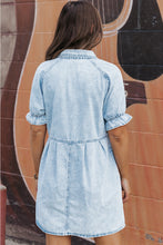 Load image into Gallery viewer, Mineral Wash Ruffled Denim Dress
