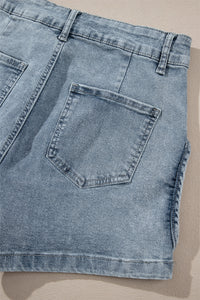 Dusk Blue Studded Acid Wash Jean Shorts