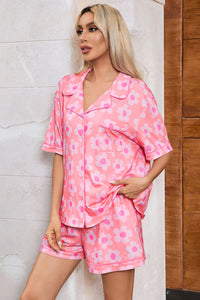 Pink Flower Print Pajamas Set