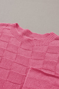 Pink Woven Design Knit Sweater