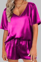 Load image into Gallery viewer, Satin V Neck Tee and Drawstring Shorts Set
