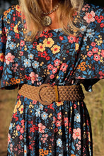 Load image into Gallery viewer, Sky Blue Floral Knotted Back Square Neck Maxi Dress
