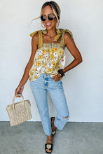 Load image into Gallery viewer, Yellow Floral Patchwork Tied Straps Buttoned Tank Top
