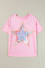 Load image into Gallery viewer, Pink Star Patchwork Loose T-shirt
