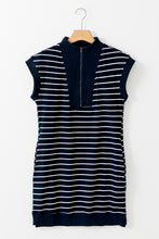 Load image into Gallery viewer, Navy Blue Quarter Zip Collared Cap Sleeve Mini Dress
