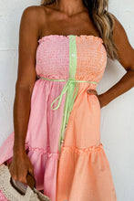 Load image into Gallery viewer, Pink and Orange Striped Smocked Strapless Mini Dress
