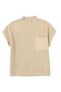 Tan Ribbed Knit Short Sleeve Sweater