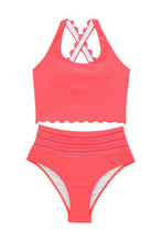Load image into Gallery viewer, Pink Scalloped Criss Cross High Waist Bikini
