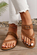 Load image into Gallery viewer, Chestnut Cross Toe Metal Buckle Leathered Flat Slippers
